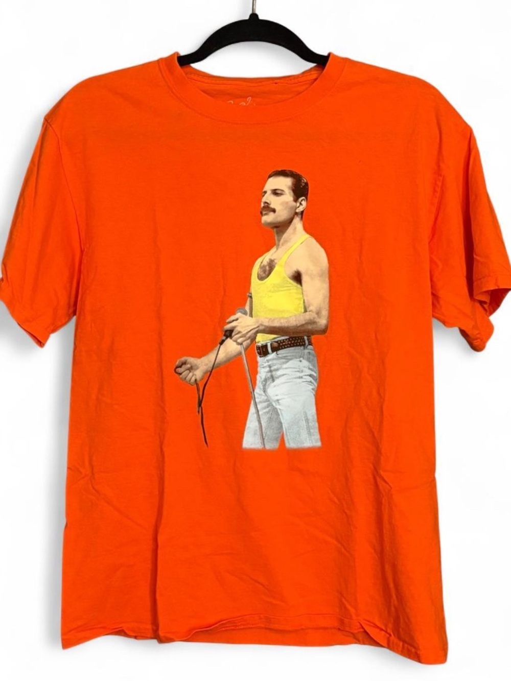 Men's Orange Graphic Tee Featuring Iconic Singer Print